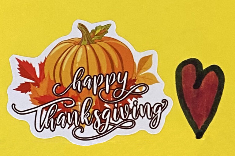 Thanksgiving pumpkin sticker and hand-drawn heart