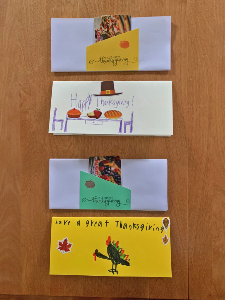 Hand-made Thanksgiving cards.